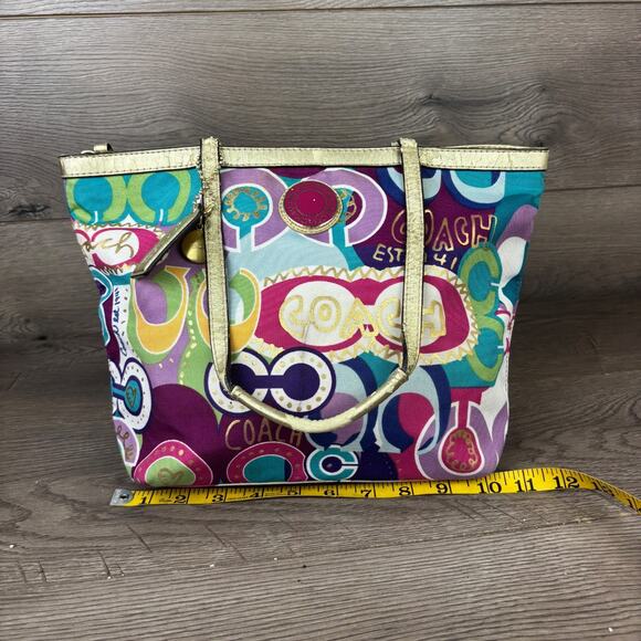 Coach Tote Purse Poppy C Signature Print Gold Trim Rainbow Graffiti F1220-F19434 - Picture 16 of 16